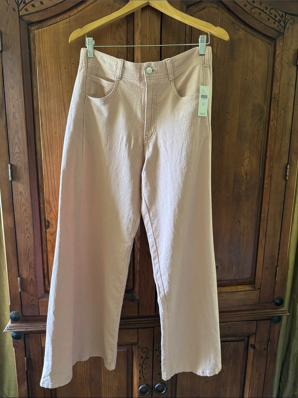NWT PILCRO LINEN BLEND ADI WIDE FLARE LEG. SOFT BLUSH ROSE. SIZE 29.